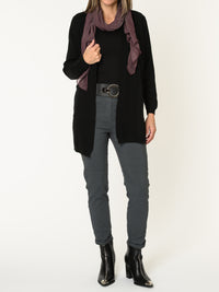 Veste longue pour femme noire ouverte en tricot