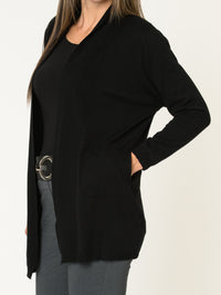 Veste longue pour femme noire ouverte en tricot