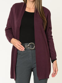Veste longue pour femme bourgogne ouverte en tricot