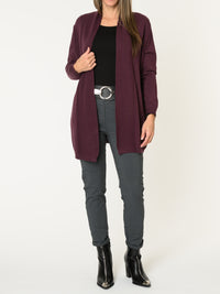 Veste longue pour femme bourgogne ouverte en tricot