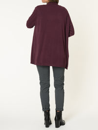 Veste longue pour femme bourgogne ouverte en tricot