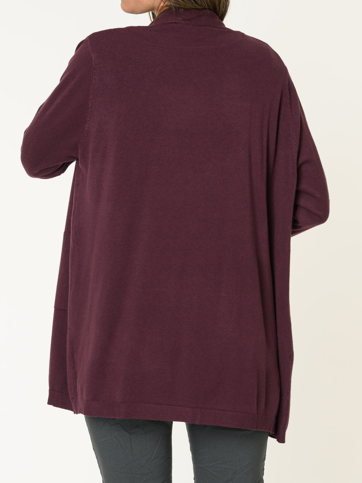 Veste longue pour femme bourgogne ouverte en tricot