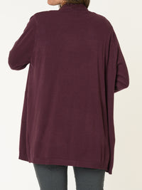 Veste longue pour femme bourgogne ouverte en tricot