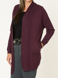 Veste longue pour femme bourgogne ouverte en tricot