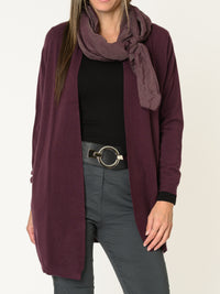 Veste longue pour femme bourgogne ouverte en tricot