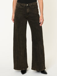 Jeans brun pour femme délavé palazzo à taille haute