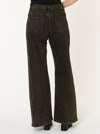 Jeans brun pour femme délavé palazzo à taille haute