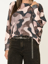 Chandail camouflage pour femme taupe à manche chauve-souris