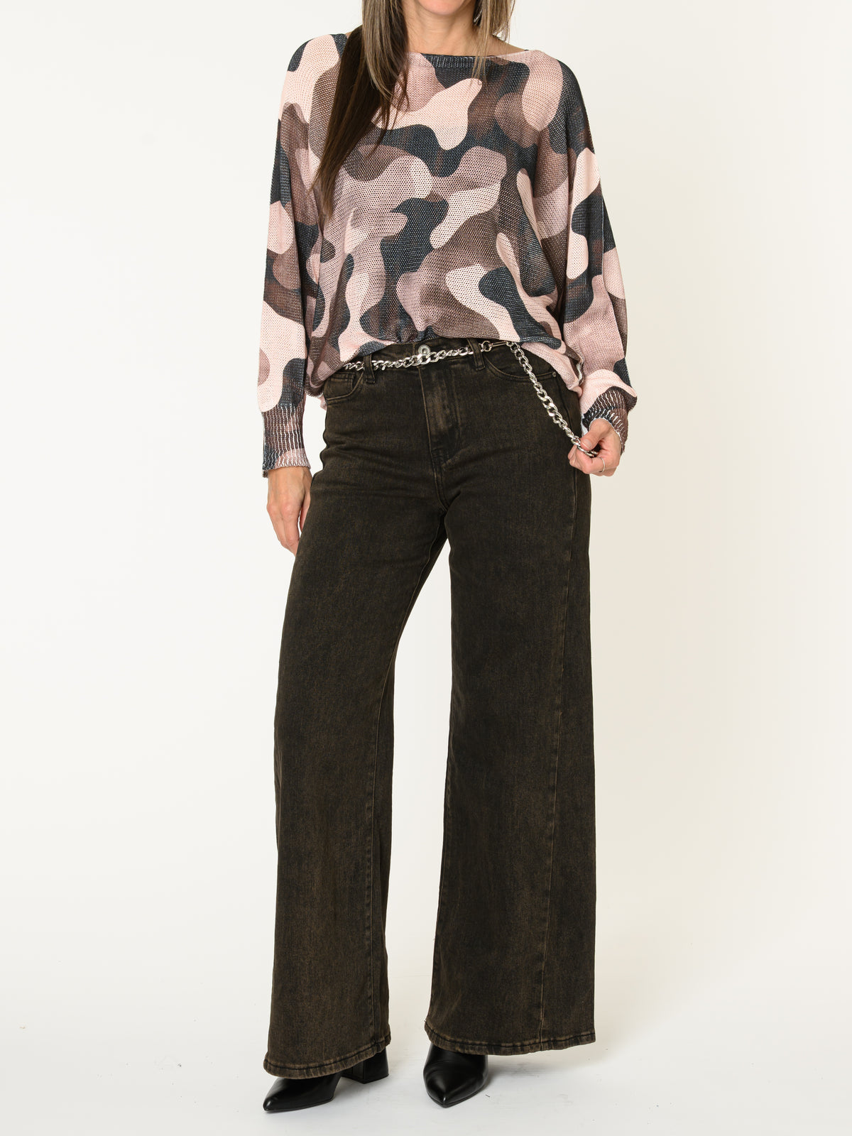 Chandail camouflage pour femme taupe à manche chauve-souris