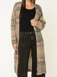 Cardigan long pour femme multicolore pastel en tricot