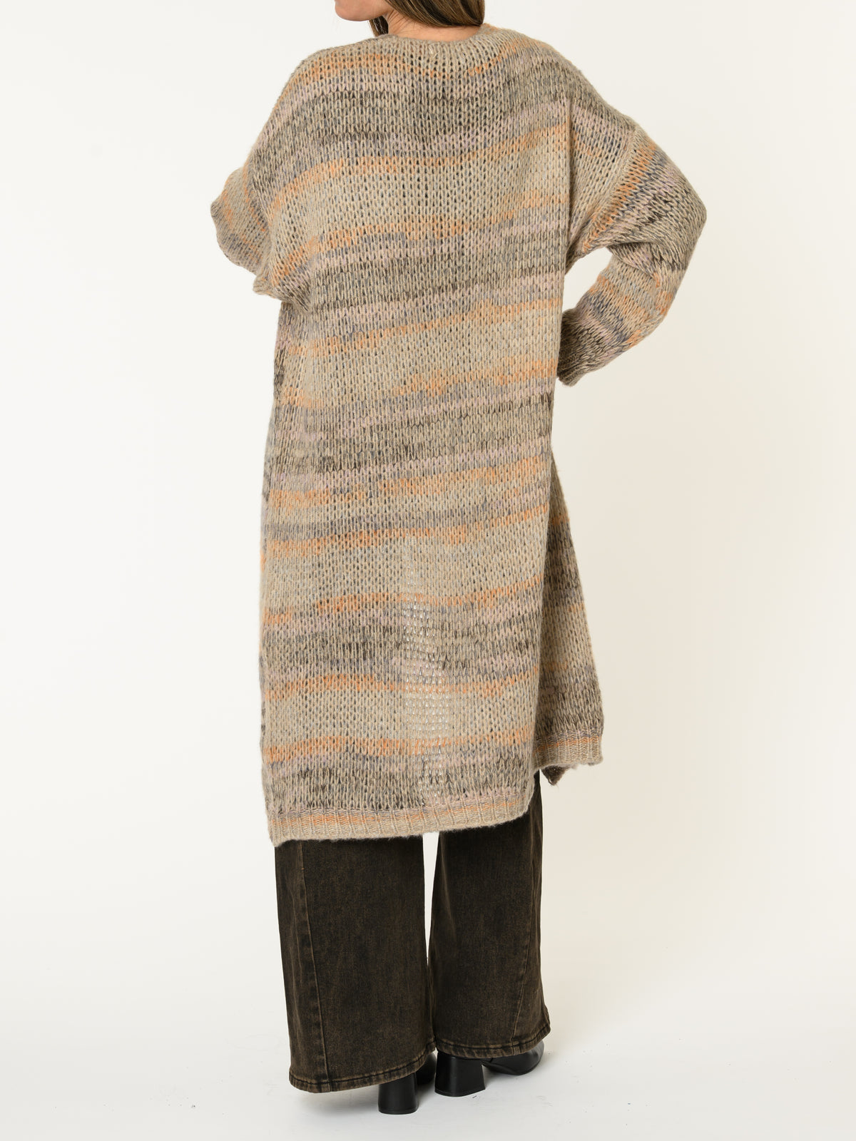 Cardigan long pour femme multicolore pastel en tricot