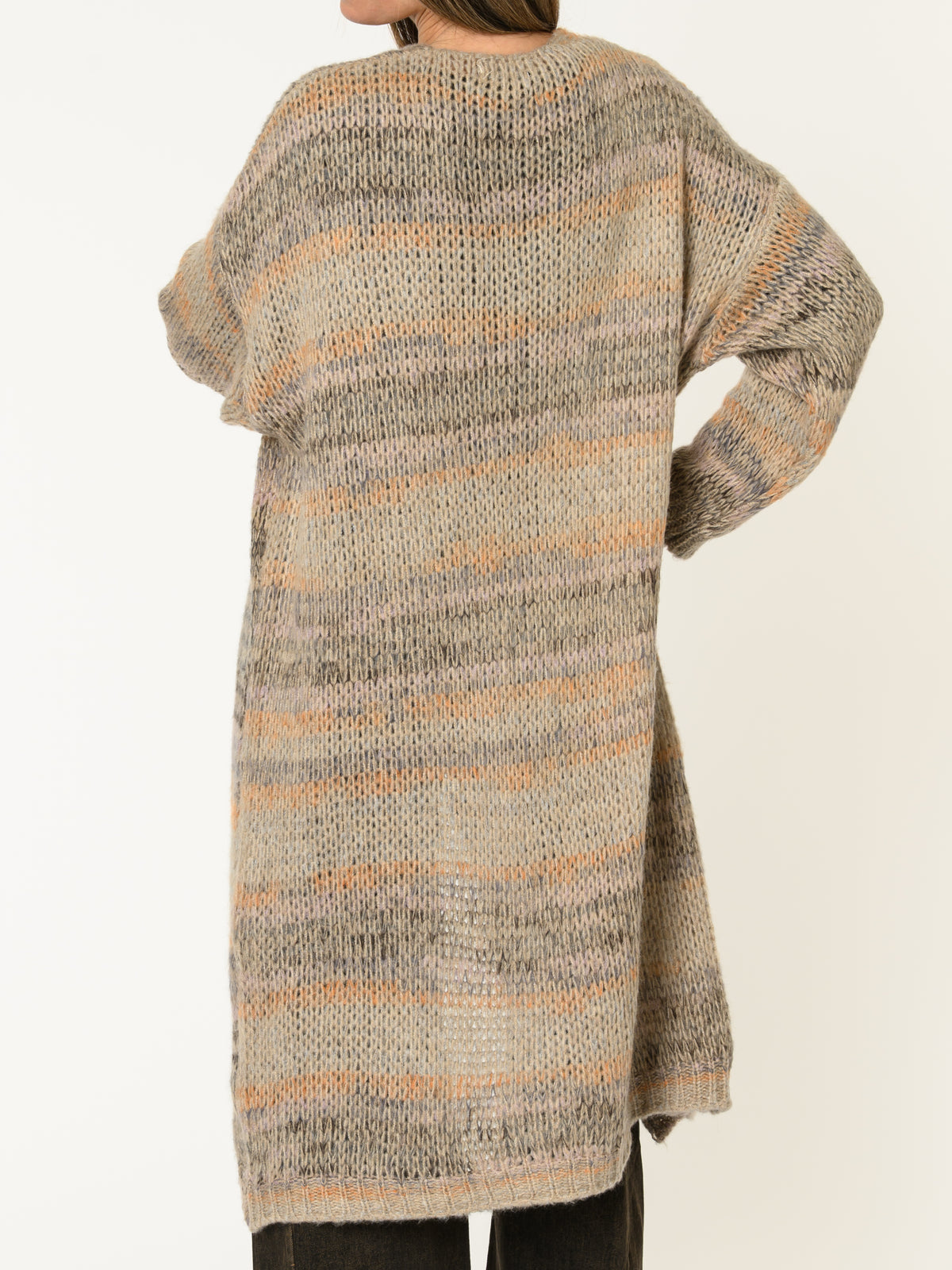 Cardigan long pour femme multicolore pastel en tricot