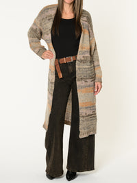 Cardigan long pour femme multicolore pastel en tricot