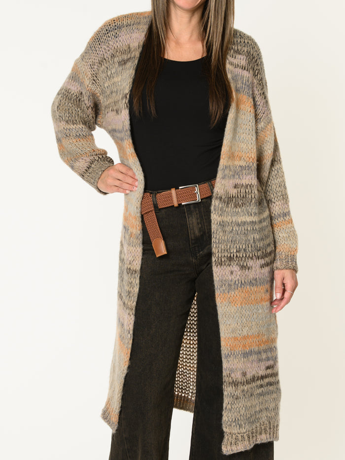 Cardigan long pour femme multicolore pastel en tricot