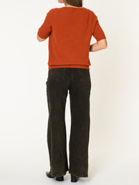 Chandail orange brûlé pour femme en tricot à col en V