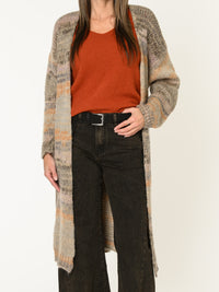 Chandail orange brûlé pour femme en tricot à col en V