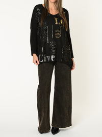 Chandail noir pour femme en maille Love avec paillettes