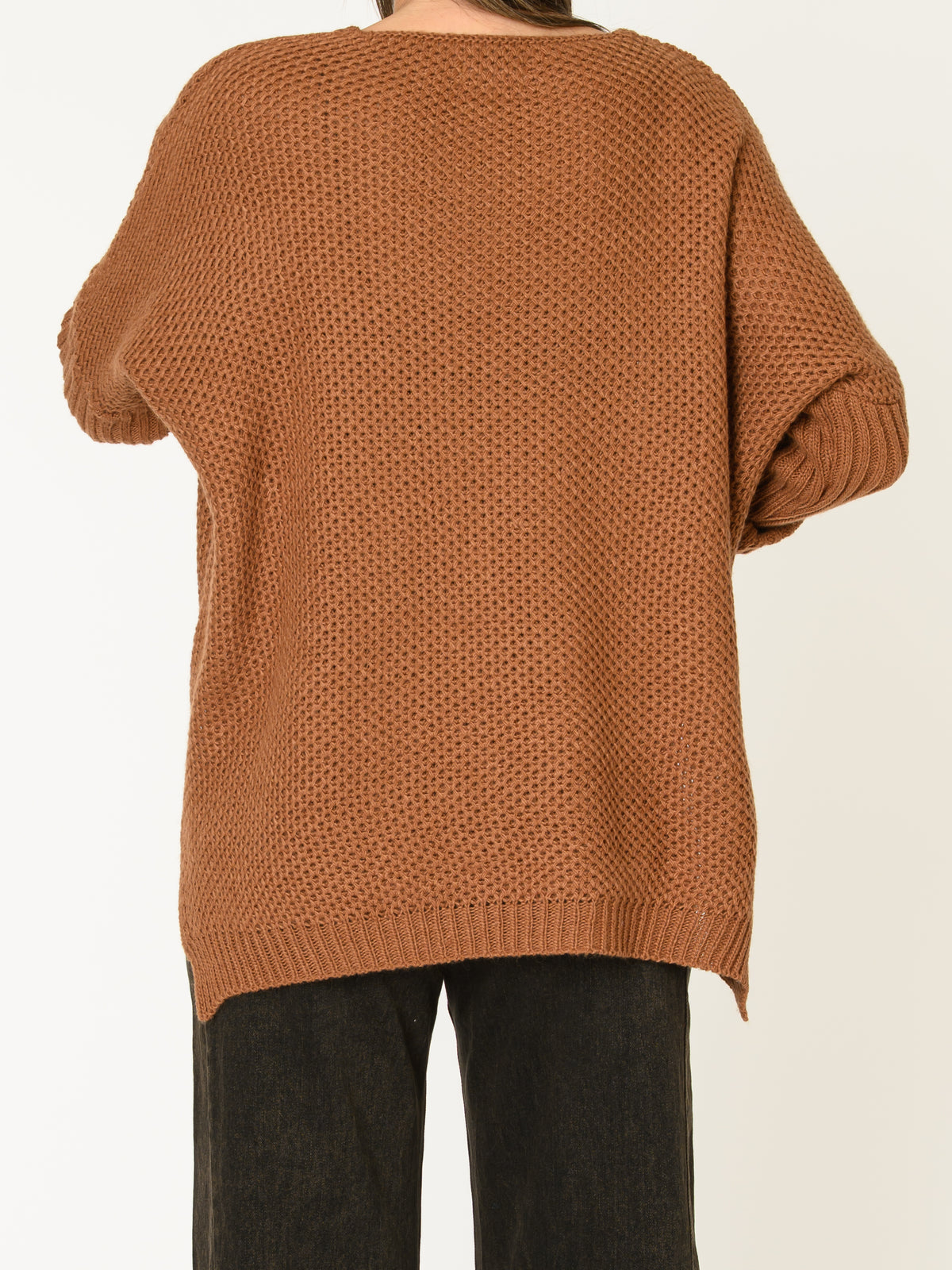 Chandail camel pour femme en maille Love avec paillettes
