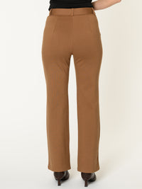 Pantalon camel pour femme à jambe droite avec ceinture