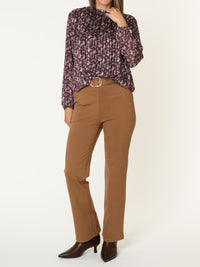 Blouse aubergine pour femme fleurie à manche longue