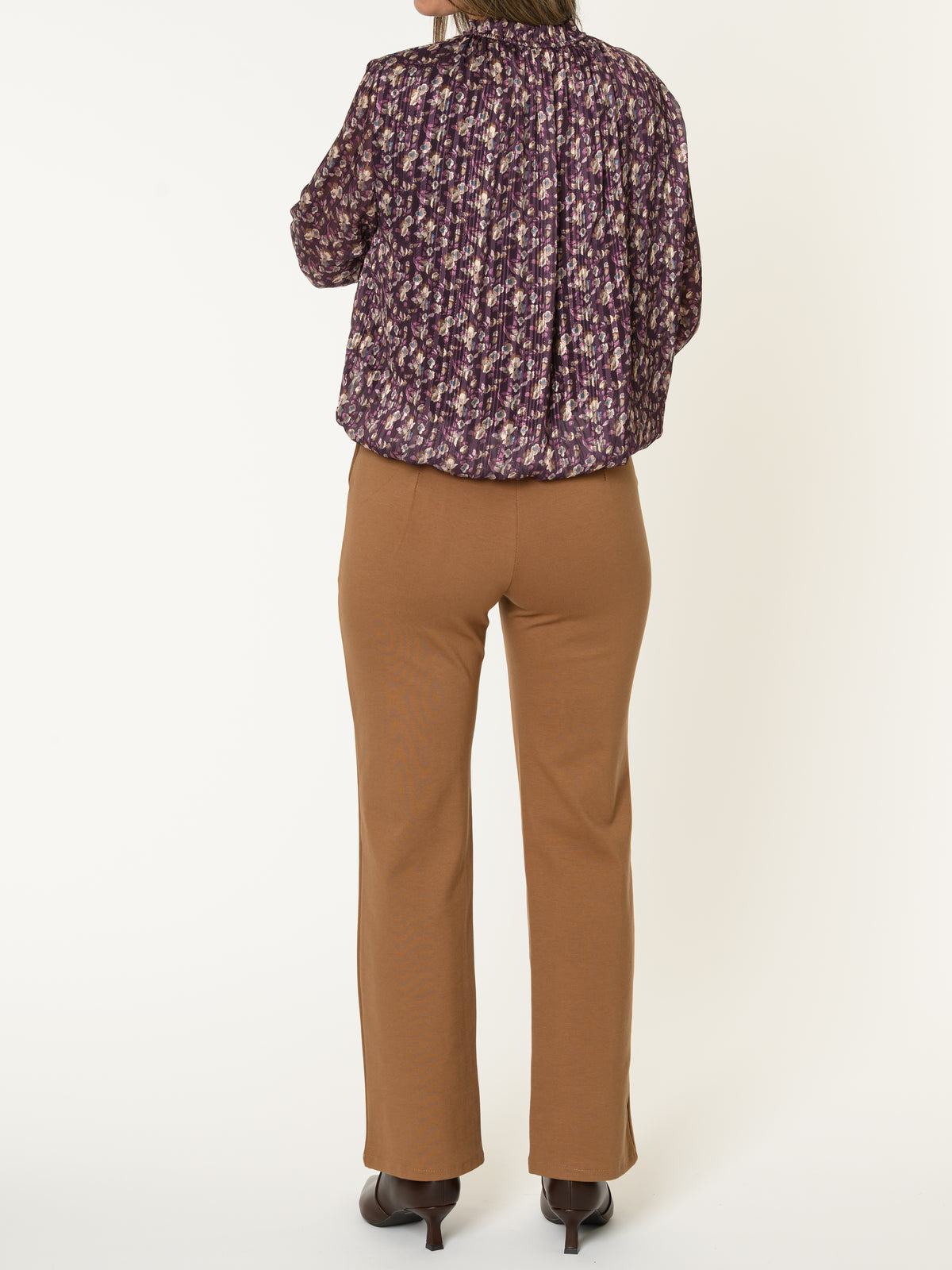 Blouse aubergine pour femme fleurie à manche longue