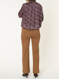 Blouse aubergine pour femme fleurie à manche longue