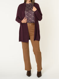 Blouse aubergine pour femme fleurie à manche longue
