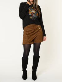 Chandail noir pour femme à manche longue imprimé floral