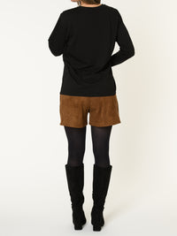 Chandail noir pour femme à manche longue imprimé floral