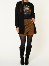Chandail noir pour femme à manche longue imprimé floral