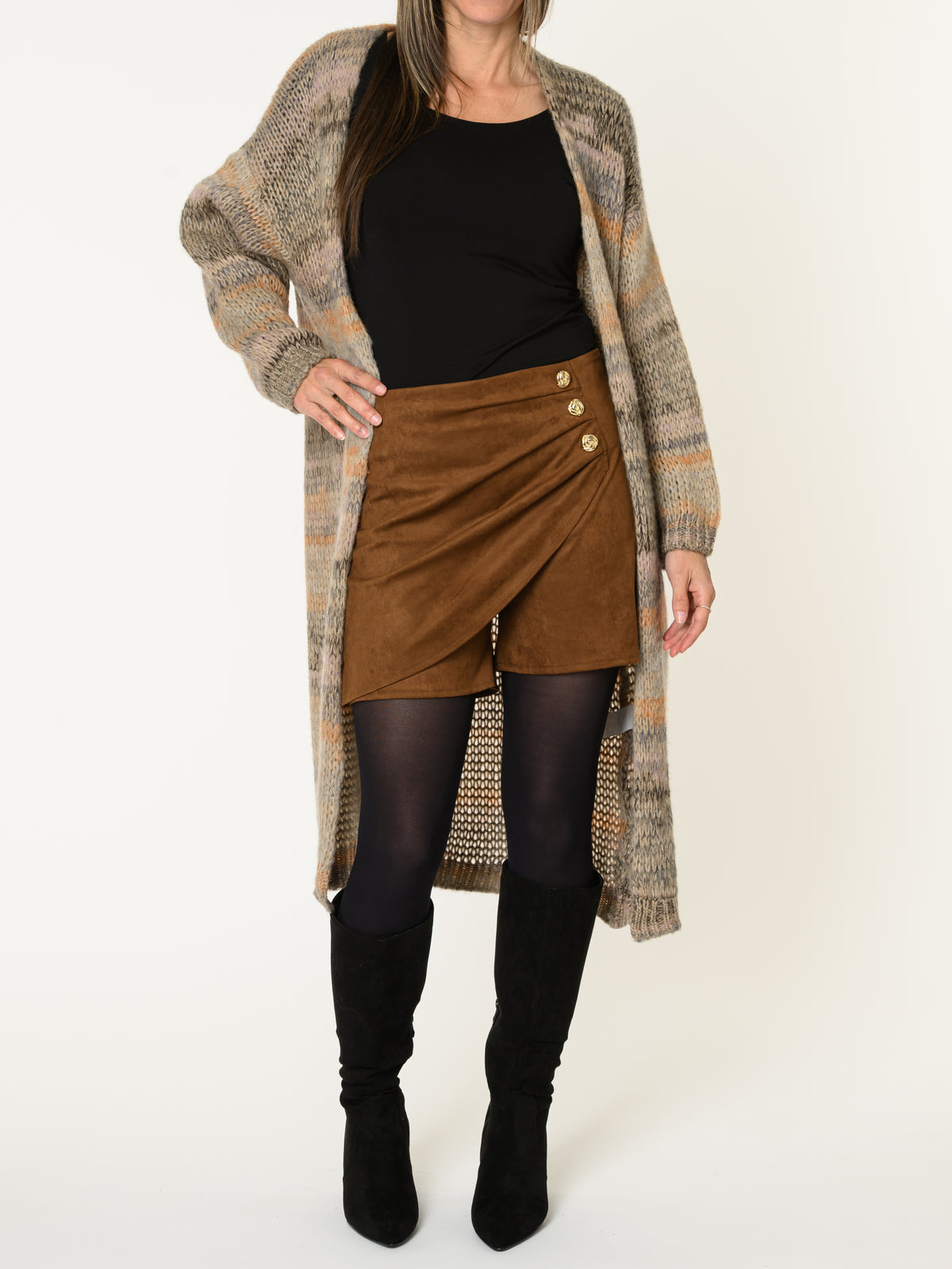Cardigan long pour femme multicolore pastel en tricot