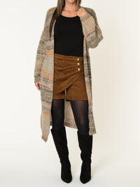 Cardigan long pour femme multicolore pastel en tricot