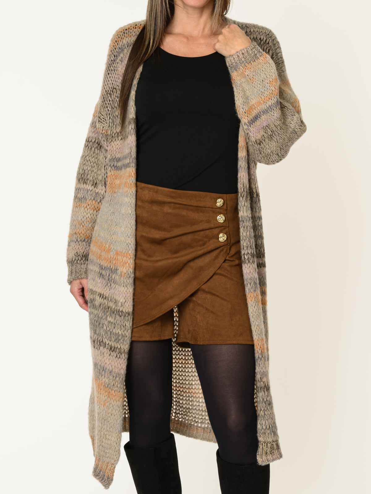 Cardigan long pour femme multicolore pastel en tricot