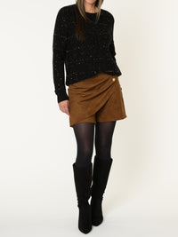 Chandail noir pour femme en tricot à pois multicolores