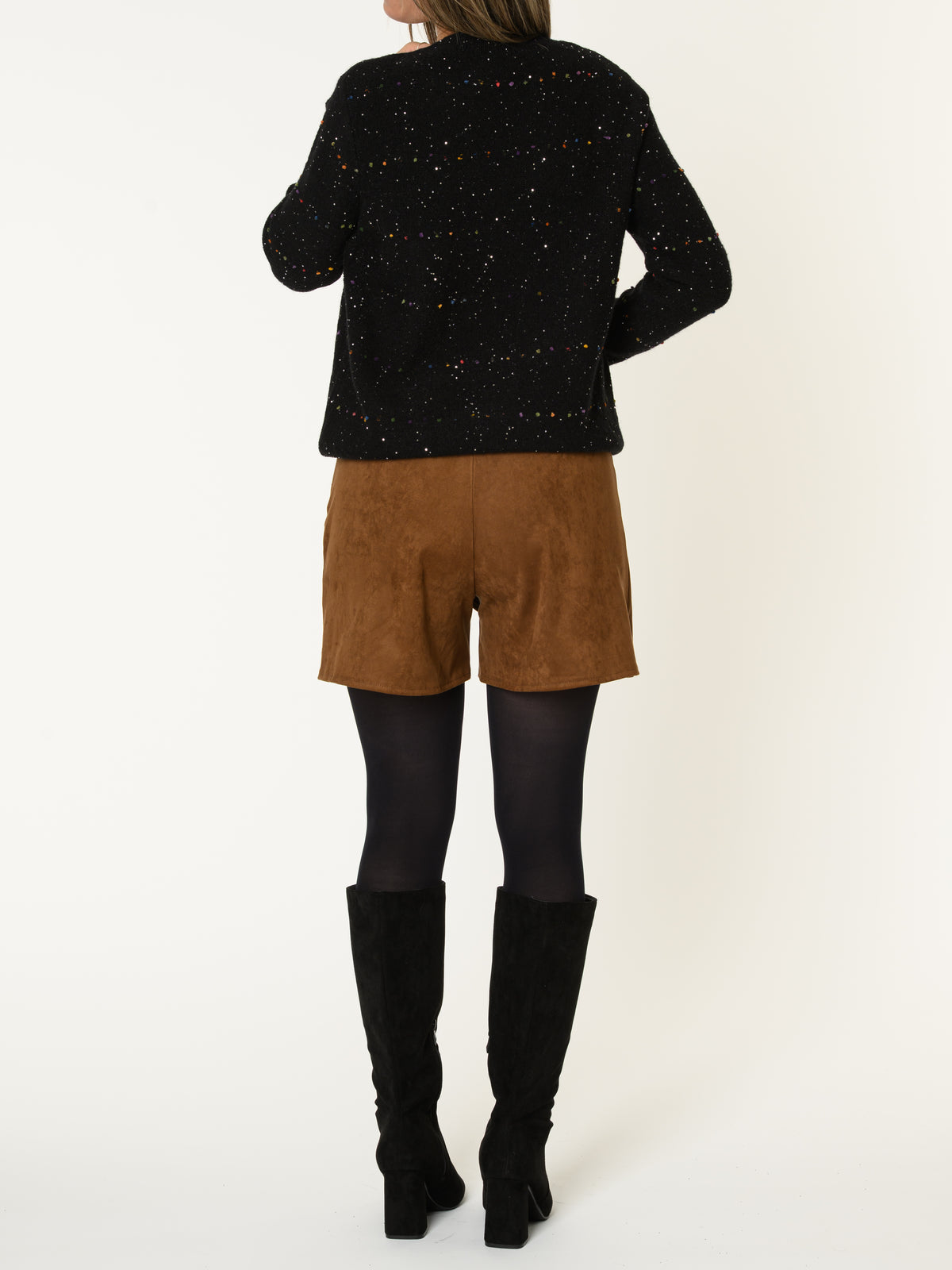 Chandail noir pour femme en tricot à pois multicolores