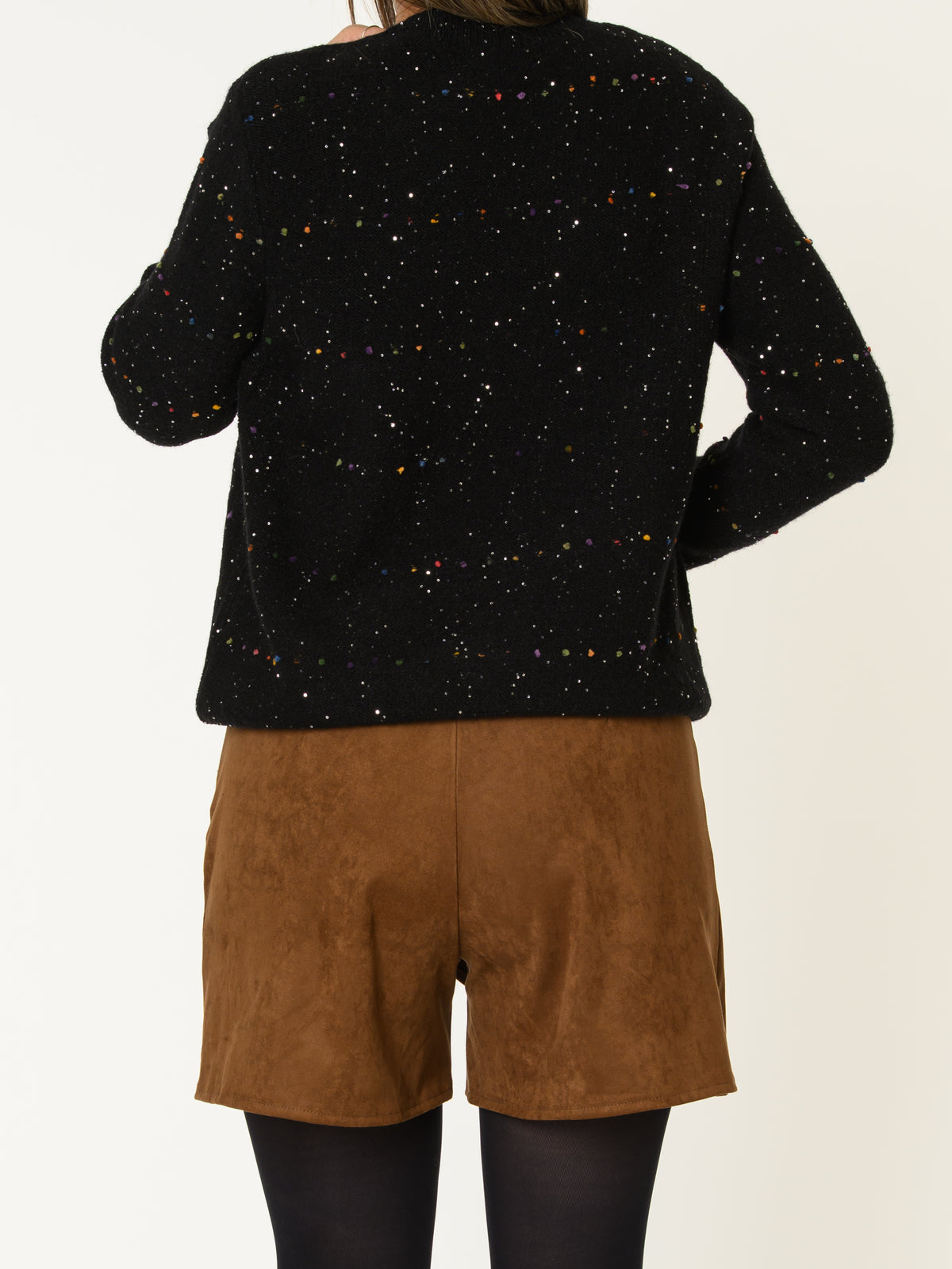 Chandail noir pour femme en tricot à pois multicolores