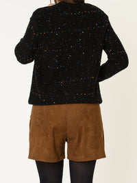 Chandail noir pour femme en tricot à pois multicolores