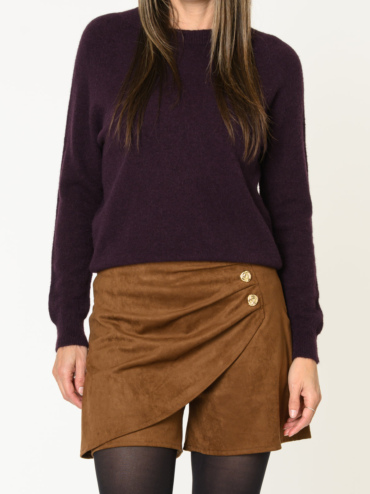 Chandail aubergine pour femme en tricot à col rond classique