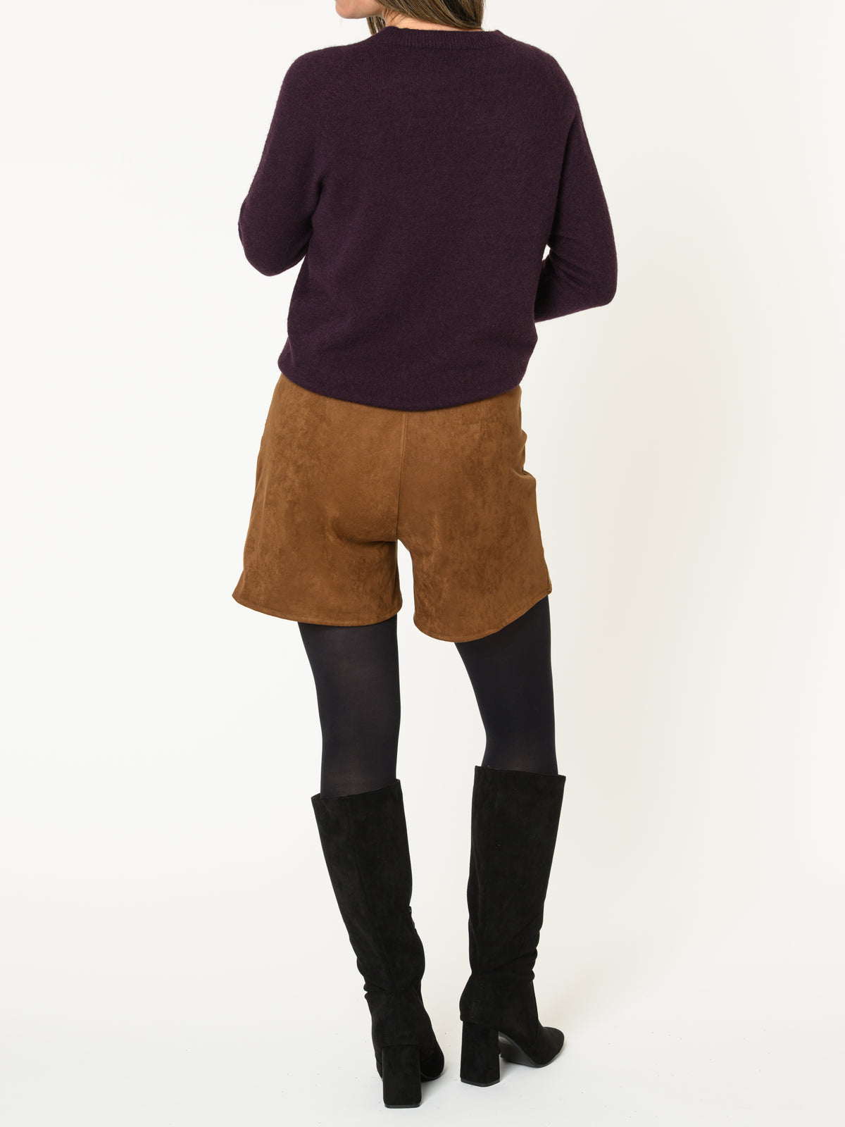 Chandail aubergine pour femme en tricot à col rond classique