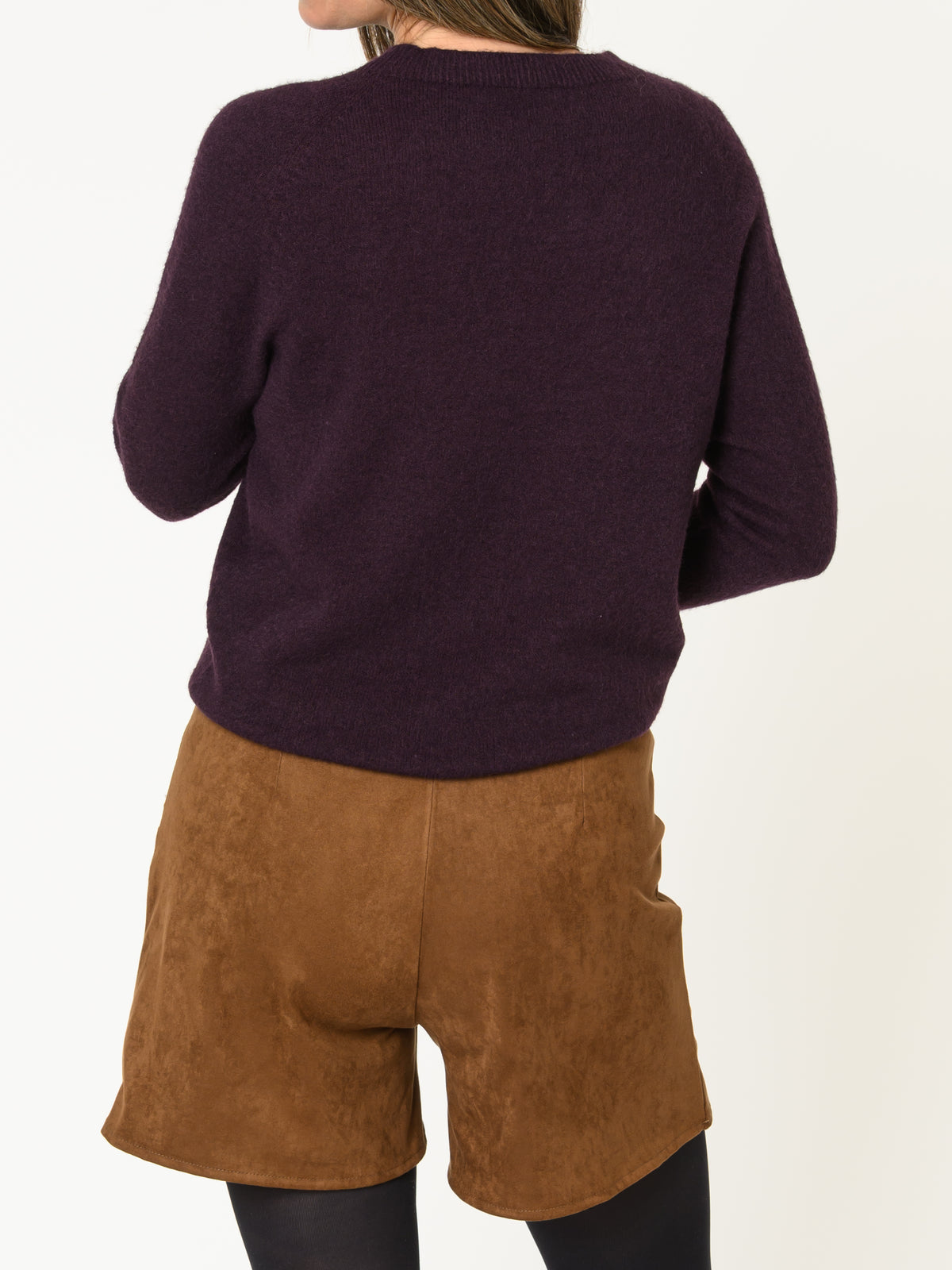 Chandail aubergine pour femme en tricot à col rond classique