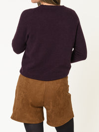 Chandail aubergine pour femme en tricot à col rond classique