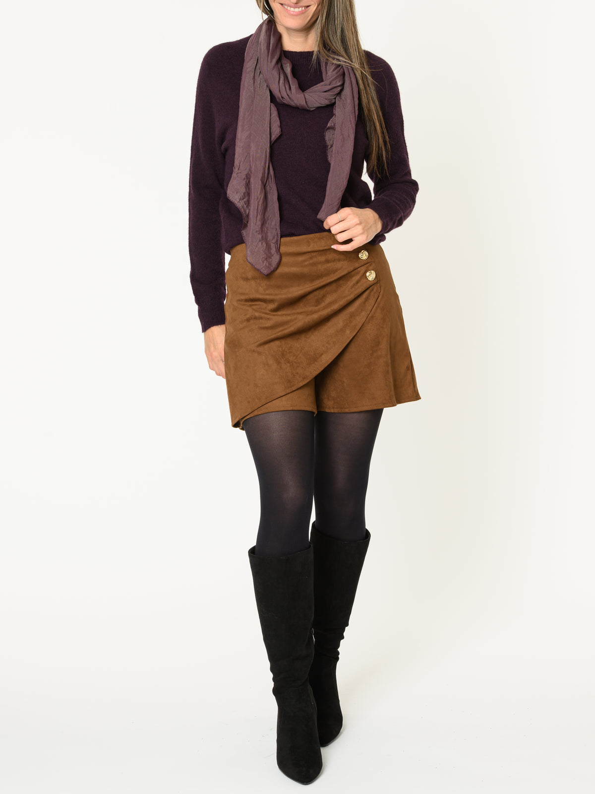 Chandail aubergine pour femme en tricot à col rond classique