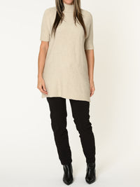 Robe courte pour femme beige en tricot à col montant