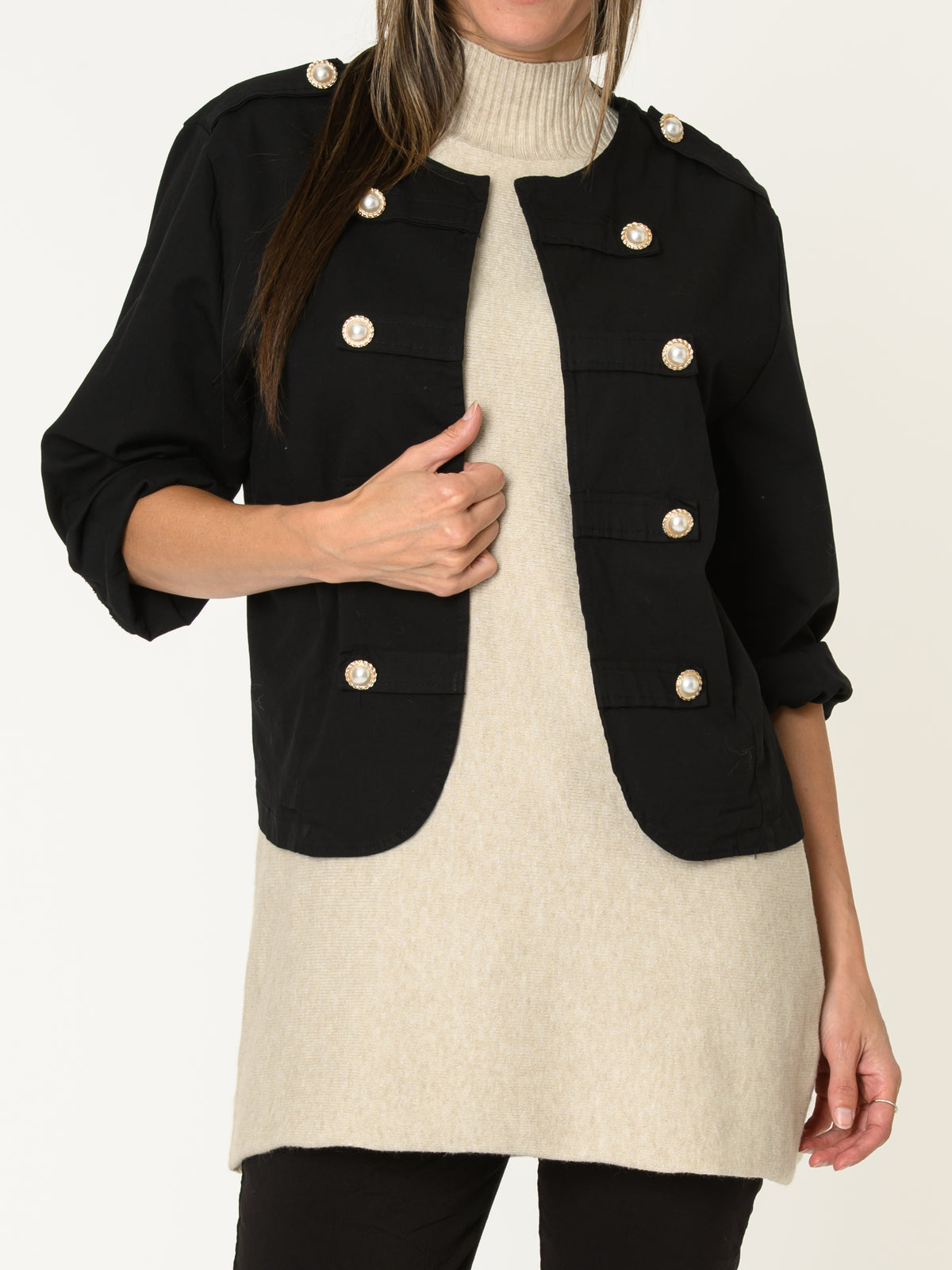 Robe courte pour femme beige en tricot à col montant