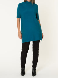 Robe courte pour femme sarcelle en tricot à col montant