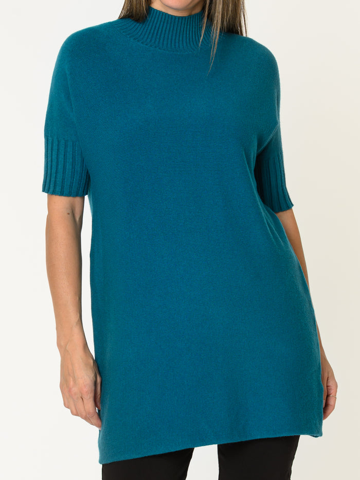 Robe courte pour femme sarcelle en tricot à col montant
