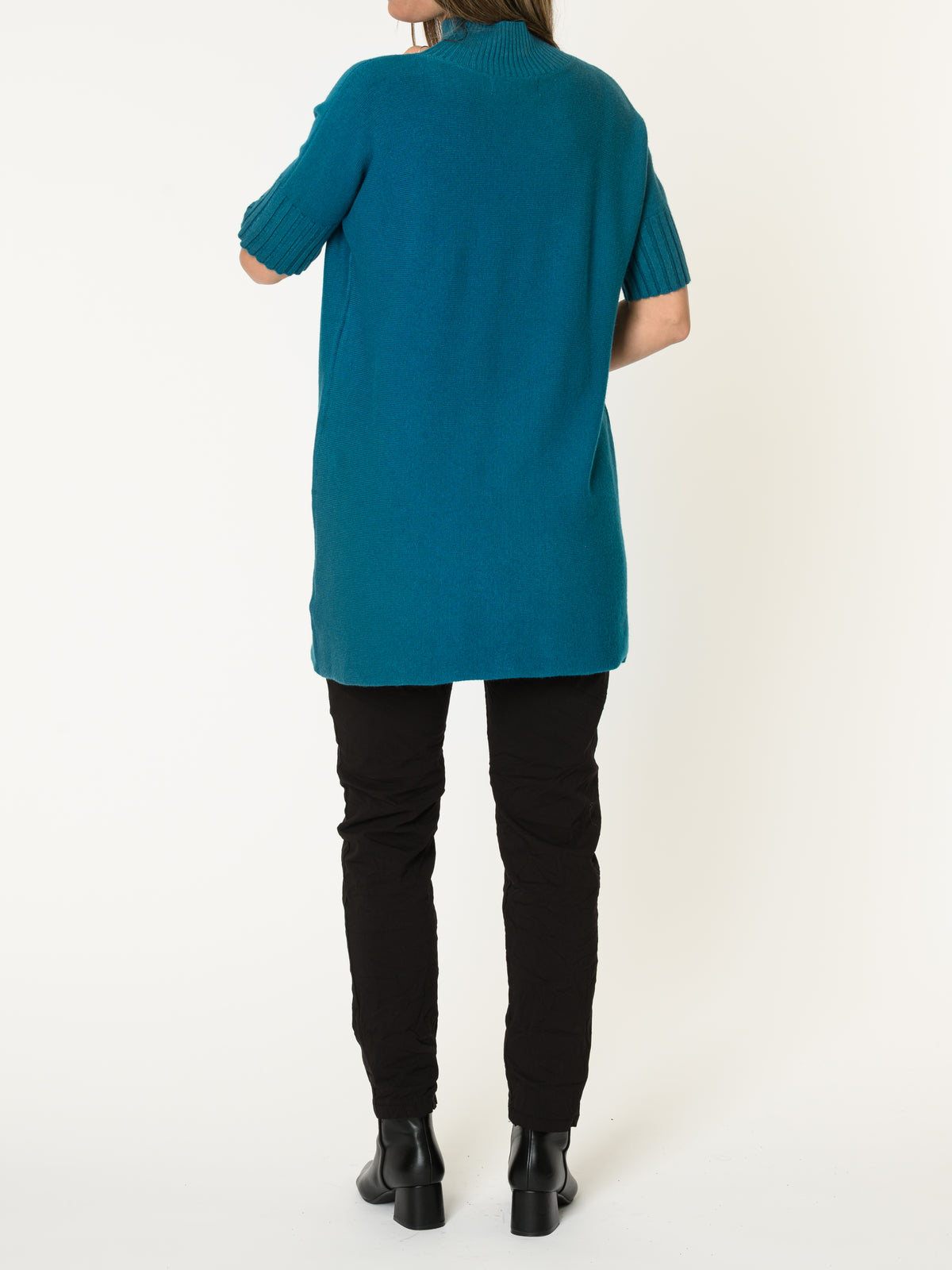 Robe courte pour femme sarcelle en tricot à col montant