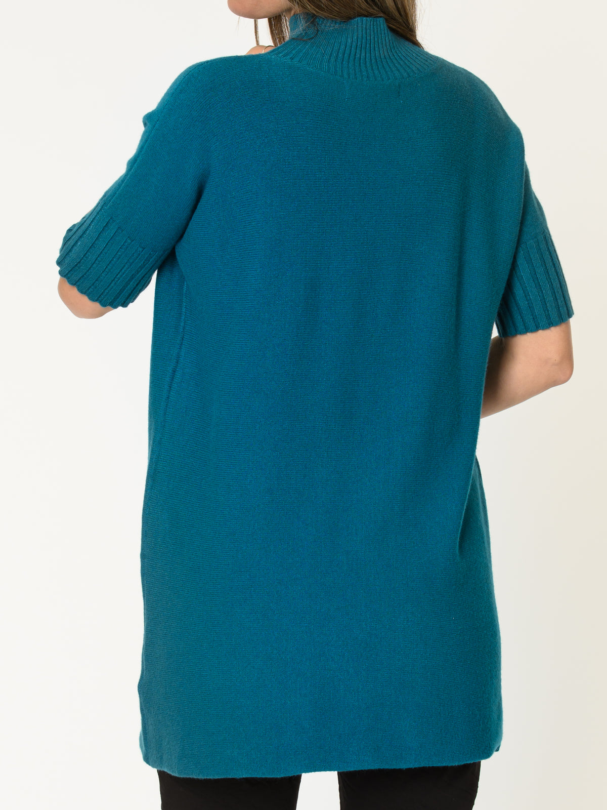 Robe courte pour femme sarcelle en tricot à col montant
