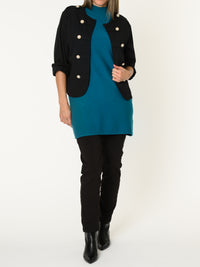 Robe courte pour femme sarcelle en tricot à col montant