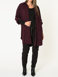 Chemise aubergine pour femme côtelée avec manche retroussable